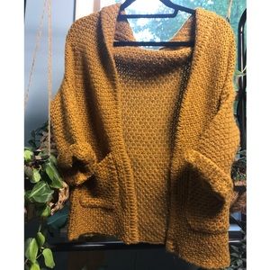 Cozy Mustard Yellow Knit Cardigan with Hood
